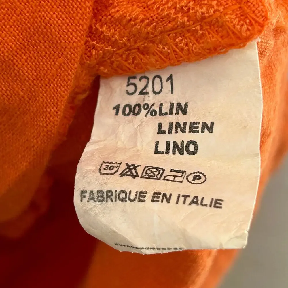 Italian 100% Linen Embroidered Orange Dress with Pockets Women’s One Size - Picture 5 of 7